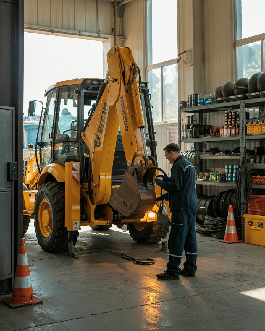 Técnico inspecionando máquina pesada